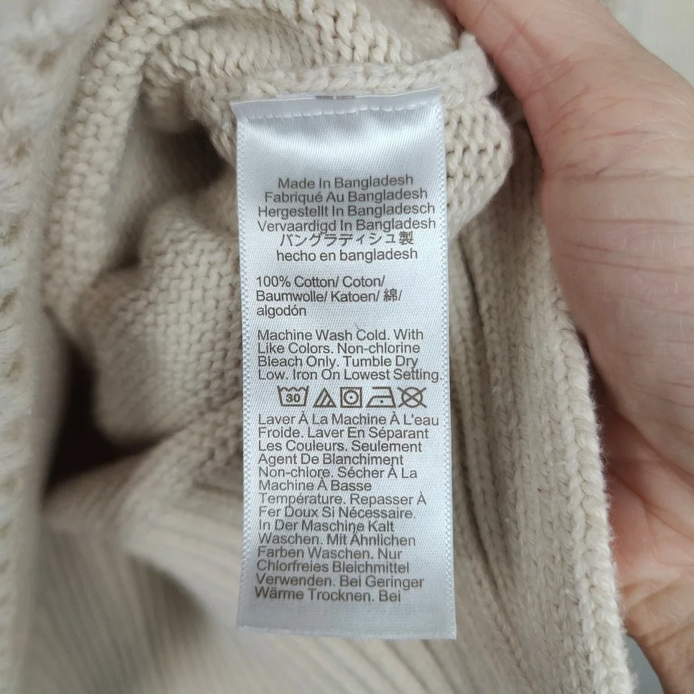 J. Crew Cotton Turtleneck Sweater Womens XS Cream Knit Preppy Casual Pullover‎